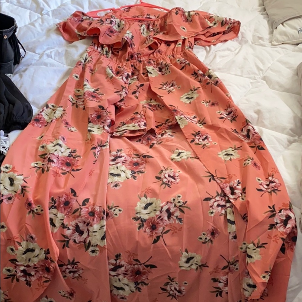 Pink floral Hi lo maxi romper